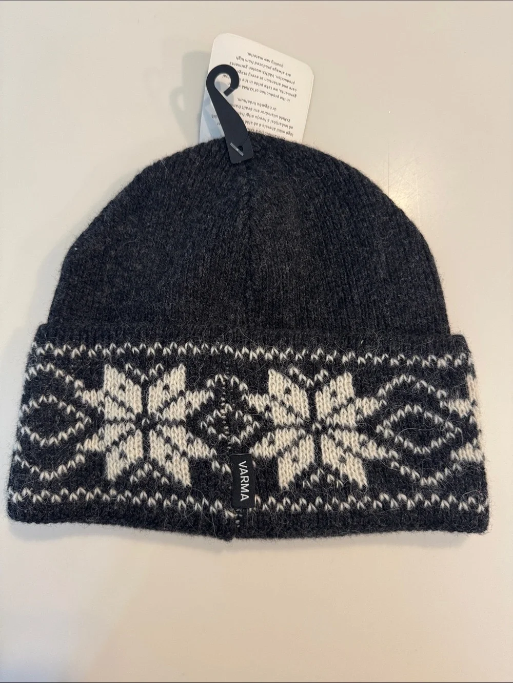 Varma Charcoal Gray & Cream Nordic Knit Beanie